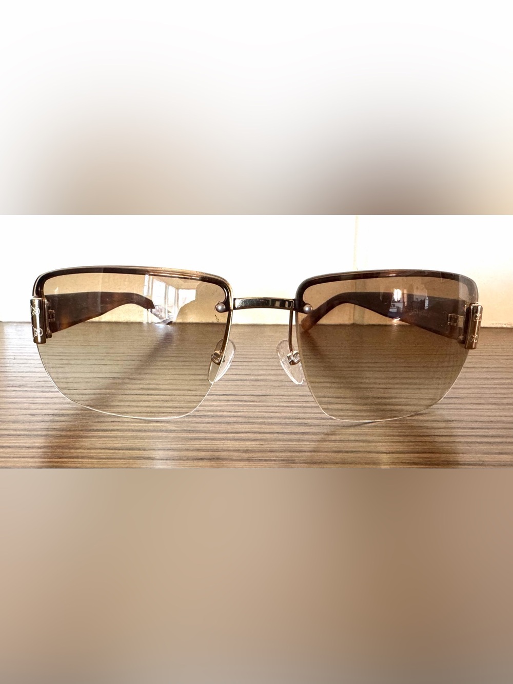 GUCCI GG 1798/S Rimless Sunglasses Tortoise Gold Brown Y2K + Cloth & Case - Picture 3 of 10